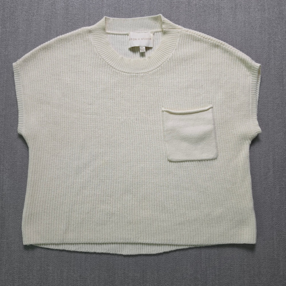Sage + Stone Sweater Top Women Medium Cream Ivory Knit Pocket Sleeveless